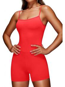 CRZ YOGA Butterluxe Monos Pantalones Cortos Deportivos Bodysuit de Una Pieza para Mujer con Tirantes Ajustables para Entrenamiento - Rojo Profundo - Ver 10