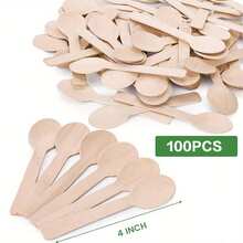 Mini Wooden Spoons, 4 Inch Disposable Tasting Sampling Spoons, Round Sampling Tasting Spoons, Wood Cutlery Spoons, Birchwood Wooden For Party, Birthday, Halloween, Christmas, Holiday Parties