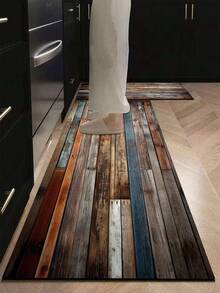 1 pièce Tapis de cuisine en gel de silice avec motif de grain de bois vintage. La conception de couleur et de texture simule l'effet de vieilles planches de bois, avec un style rétro et rustique, qui peut ajouter une atmosphère naturelle et vieillie à l'espace, couramment utilisé dans la création de styles de décoration de ferme, industriels et autres. Tapis de cuisine de luxe et , résistant à la fatigue et amortissant. Tapis de cuisine