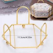Coaster Holder, 1pc 2.17"-Iron MetalCoaster Storage Rack For Both Round AndSquare, Holds 4-6 Coasters (Gold)