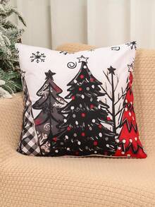 4 piezas Funda de almohada decorativa de Navidad, Funda de almohada con patrón de bola de Navidad y árbol de Navidad retro, Suministros para fiestas de Navidad, Funda de almohada de poliéster amigable con la piel, Decoración navideña para patio y jardín, Fundas de almohada para exteriores