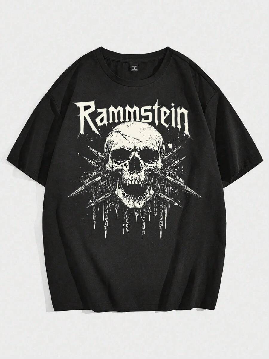 Rock Band Black Metal Rammstein International Music T-Shirt Unisex Male Female 100% Cotton Premium Streetwear Top Launch Immediate Shipping Various Colors!! Plus Size - 黑色 - 查看 1