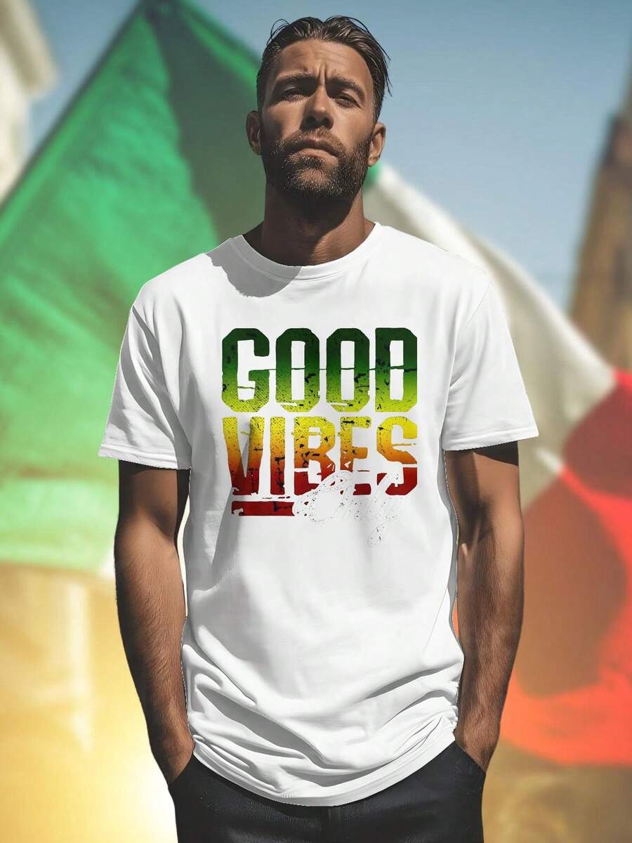 GOOD VIBES Only Maglietta Uomo T Shirt Estiva Moda Casual Cotone Morbida Girocollo Manica Corta Giovane Idea Regalo  Offerta Imperdibile
