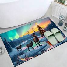 Paillasson thème noir et or de Noël avec design d'arbre de Noël et couronne de renne - résistant à la saleté, léger, convient pour la salle de bain, le salon, la chambre, la cuisine, le bureau - décoration de Noël