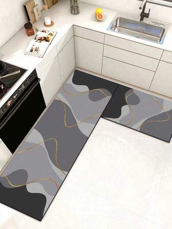 1 块优质灰色硅藻土复合厨房地垫，金色条纹图案，减震抗疲劳，吸水，轻质硅橡胶地毯，3 毫米厚度，适用于厨房、浴室、入口、洗衣房