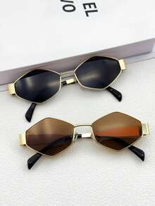 2pcs Retro Small Frame Diamond Shaped Fashionable Fashion Glasses For Women, Elegant Accessory Suitable For Daily Use, Driving, Beach Vacation, Daily Decoration And Sun Protection
