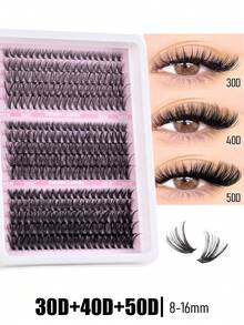 300/290 件装 15 排 60/80/100 根簇状天然水貂睫毛 8-18 毫米混合长度 3d 俄罗斯卷单根睫毛延长，黑色，热熔胶扇形，适用于家庭 DIY 睫毛簇、睫毛簇、单根睫毛、睫毛、假睫毛 - 黑色 - 查看 11