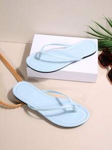 法式人字拖女鞋，甜美仙气，百搭，适合海滩、度假、约会、聚会、派对、休闲穿着，防滑软底，夏季新款，人字拖 - 藍色 - 查看 4