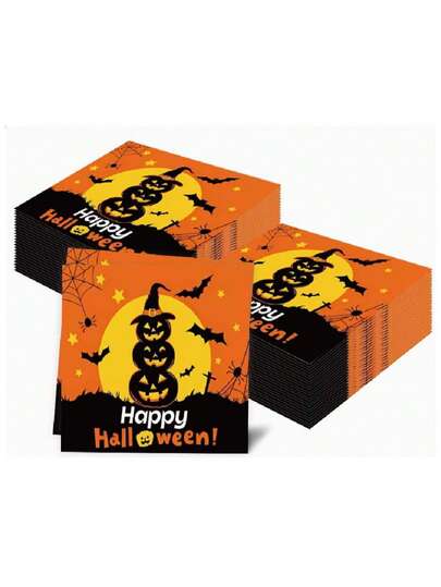 20pcs/40pcs/60pcs/Set, Happy Halloween Paper Napkins,Halloween Paper Towel Disposable Ghost Pumpkin Spider Web Spider Bat Lunch Napkins, Dinner Disposable Paper Towel Party Supplies Table Decoration,Halloween Cocktail Napkins | Happy Halloween Disposable Dinner Paper Party Napkins | Spooky House