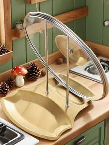 1pc Stainless Steel Pot Lid Organizer - No Drill Countertop Stand Utensil Hooks & Removable Drip Tray