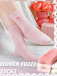 5 Paar/1 Paar Damen Schleife Flauschige Socken Winter Weiche Hausschuh Socken Kuschelig Dick Spa Zuhause Schlafen