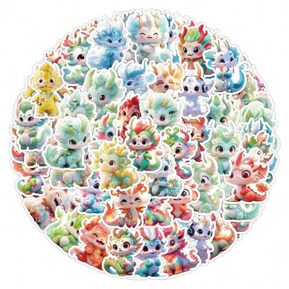 63张可爱神话龙贴纸：精美奇幻生物贴纸，适用于手工制作、剪贴簿和礼品装饰