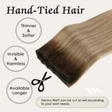 Genius Weft Hair Extensions Human Hair Sew In Hair Extensions Real Human Hair Weft Extensions Hand Tied Virgin Hair 50G - R3-6-12 - 查看 2