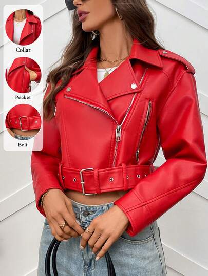 Women's Solid Color Minimalist Zip-Up Short Jacket, Everyday Wear