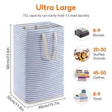 Cesto portabiancheria pieghevole e grande, cesto portabiancheria in piedi impermeabile con manici per il trasporto facile per vestiti in camera da letto, bagno, college, dormitorio per adulti, 75L