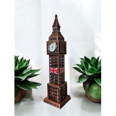 SEGOY Dark Gold London Big Ben Tower Model With UK Flag Clock Tower Statue, England Landmark Souvenir Figurine, Multi-Color Ornament For Home, Office, Desktop Décor & Gift H - 24.Cm