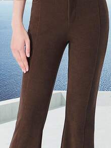 CAMEL CROWN Women's Fashion Casual Wide Leg Straight Knit Fleece Pants, Autumn/Winter - Brown - View 2