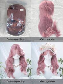 alicegarden 1 Synthetic Heat-Resistant Wig, Pink Curly Wig With Bangs, 24 Feet Long, Made Of Fiber, Suitable For Daily Use, Natural Simulation Wig - Pink - View 8