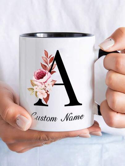 1pc, 11OZ, Personalized Custom Letter Name Coffee Mug - Design Custom Cup, Ceramic Cup, Novelty Mug, White Tea Cup, Summer And Winter Drinkware, Birthday Gift, Family Party Gift, Holiday Gift Anti-Mold, Reusable Exquisite, Adorable, Modern, Contracted Custom, Multi-Functional, High-Quality, Colorful, Personalized, Unique, Ideal Gifts For Him, Ideal Gifts For Her, Boyfriend, Friends, Tea Room, Home, Garden, Office, For Anniversaries, For Valentine's Day, For Mother's Day, For Birthdays, For Father's Day, For Graduation, For Weddings, For Housewarming, Drinkware