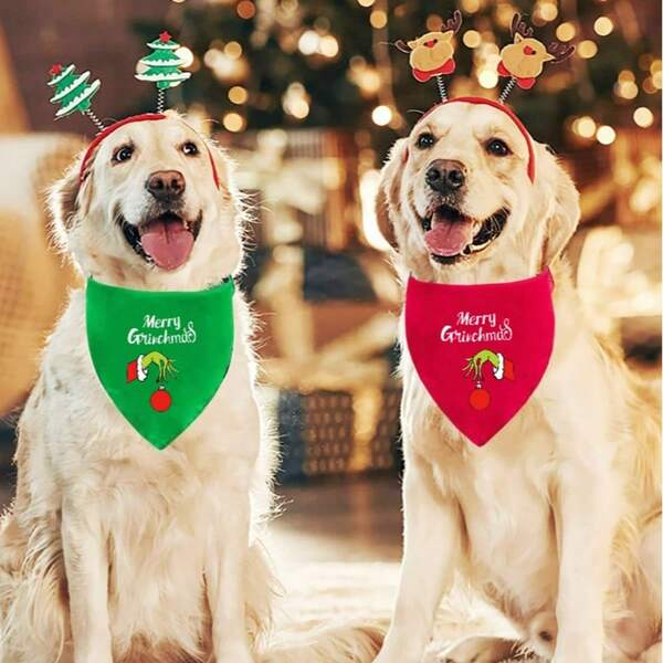 Christmas Pet Dog Bandana Bibs For Large Dogs, Teddy, Golden Retriever