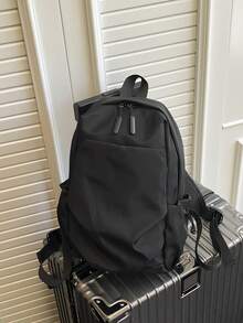 简约休闲男士背包，日常休闲收纳包，适合户外、通勤、旅行、购物、学院风 - 黑色 - 查看 6