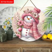 1 件粉色可爱雪人 2D 花环装饰木牌 8*8 英寸派对装饰墙面装饰门装饰厨房装饰浴室装饰卧室装饰儿童房装饰冬季装饰、家居装饰、房间装饰、墙面装饰 - 多色 - 查看 3