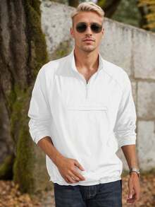 SANOPY Men's Casual Quarter Zip Pullover Sport Lightweight Jacket Hiking Golf Men Standing Tie Pocket - trắng - Xem 1