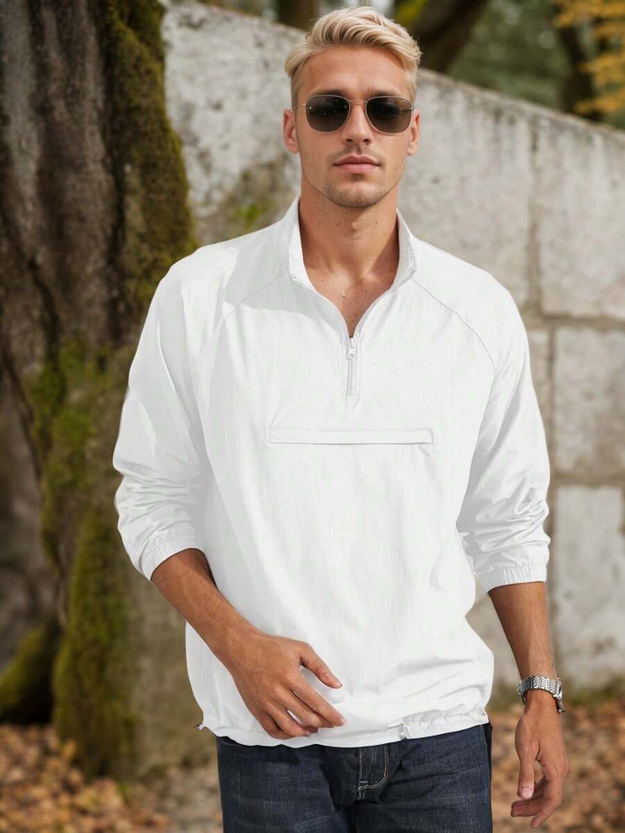 SANOPY Men's Casual Quarter Zip Pullover Sport Lightweight Jacket Hiking Golf Men Standing Tie Pocket - trắng - Xem 1