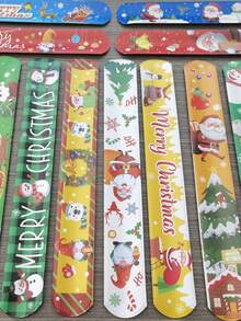 12 pièces/set Bracelet de fête en plastique, bracelet de poignet à motif de Noël pour la fête, cadeau de fête parfait, couleur de style aléatoire