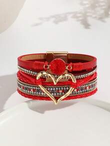 1 件装母子爱珍珠银皮革手链女士母亲节礼物