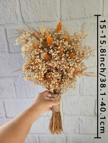 1 束混合满天星、满天星、兔尾草和宝石草的天然花束，适合桌面花瓶、婚礼、新娘花束、家居/办公室装饰、派对 - 橘色 - 查看 8