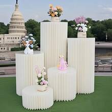 3/4-teiliges Set Box Podestständer, faltbarer Säulenständer, Hochzeitsdeko, Boden-Displaysäule, DIY Podestbox mit runder Oberplatte, faltbare Papierzylindersäule Podest, Hochzeitstorte, Blumenständer, Dekoration Zuhause, Material: Papier, kann 20kg tragen