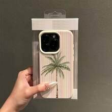 1个TPU材质夏季椰树粉色条纹图案手机壳，兼容苹果手机，国际版，非国内版 - 白色 - 查看 3