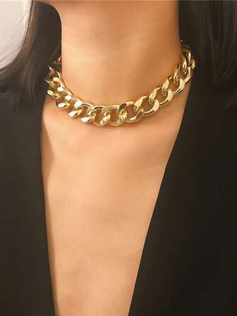 1 件独特的欧美时尚链条项链，粗链复古朋克颈链，简约精致颈链，女士锁骨链