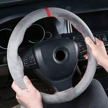 1 件防滑手工缝制汽车方向盘套，DIY 绒面革方向盘套，带回归标志，吸汗，手工制作的汽车配件，舒适且具有保护作用，适用于大多数车型 - 均碼 - 查看 7