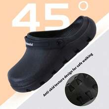 Comfortable Non-Slip Durable Deodorant Kitchen Shoes Monochrome Waterproof Oil-Proof Chef Shoes Indoor Casual Soft-Soled Slippers With Headgear Male And Female Alphabet Function Shoes Couple Beach Bag Head Sandals Black Gray Pink - Black - View 3