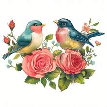 1/2/3pcs Set Cute Colored Pencil Sparrow & Rose Heat Transfer Stickers - Comfortable Floral And Bird Pattern Iron-On Patches For Decorating Jackets, T-Shirts, Bags, Pillows, Baseball Caps, Etc.