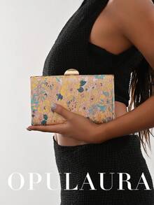 OpulAura 亮片刺绣花卉盒状手拿包，女士时尚亮片拼布手提包，派对晚宴包，随意剪裁，适合女性，适合派对、婚礼、舞会、度假。非常适合派对、婚礼、舞会、晚会/宴会，搭配节日派对礼服、晚礼服和亮片连衣裙。 - 粉色 - 查看 9