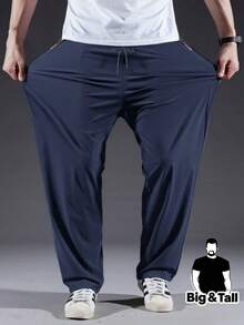 Plus Size Men's Lightweight Casual Pants - Breathable, Quick-Dry, Suitable For Sports & Fitness, Black Polyester, Machine Washable, Big Size