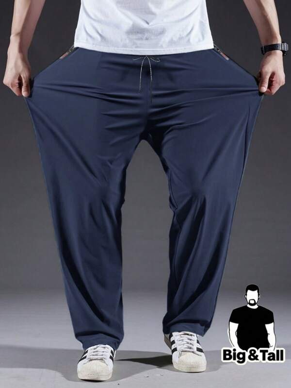 Plus Size Men's Casual Pants - Lightweight, Quick-Dry, Breathable Sports & Fitness Pants, Black Polyester, Machine Washable, Big & Tall