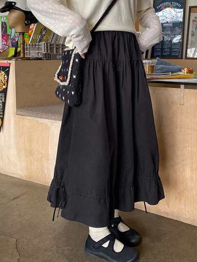 女式A字抽绳腰裙，休闲百搭，秋冬