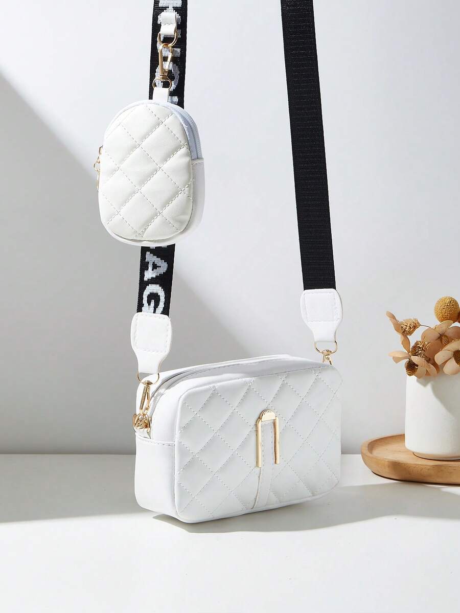 Minimalist Faux Leather Printed Handbag For Women, Casual Tote Bag For Commuting, Travel, Shopping, Outdoor Sports, Waterproof Small Square Bag, Shoulder Bag, Clutch, Coin Purse, Phone Pouch, Personalized Gift For Valentine's Day, Makeup Pouch, Lightweight Small Bag - White - View 1
