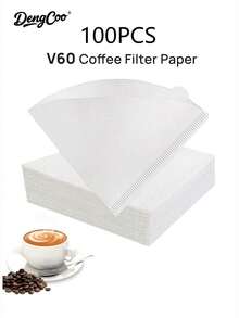 Dengcoo 40/100/200pcs Coffee Filter, V-Shaped Coffee Filter Paper, Coffee Paper Filter, Disposable Coffee Tea Filters For Pour Over And Drip Coffee Maker - White - View 2