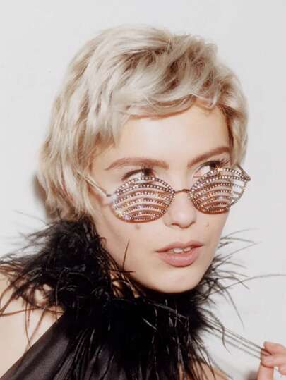  Stonefans Crystal Geometric Sunglasses Frame For Women Party Jewelry 2024 Ins Fashion Rhinestone Face Accessories Bridal Gifts