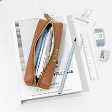 Costomized Letters PU Pebble Leather Office Zipper Pen Case, Personalized Student Pencil Bag, Large Capacity Handmade Creative School Stationary Organizer Pen Bag Pouch, PU Storage Peicil Case