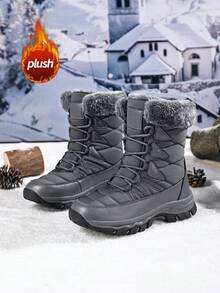 Botas de nieve para mujer, botas cortas, cálidas, antideslizantes, de punta redonda, talla grande, ligeras, de tacón plano alto, casuales, para edad media, de grosor regular