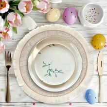1/2/4/6/8pcs Round Fringe Printed Linen Placemats, White Concentric Circle Placemats, Wedding Theme Round Placemats, Suitable For Restaurant, Party, Holiday Decoration