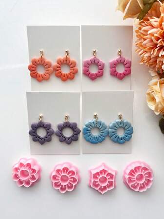 Flower Shape Polymer Clay Earring Cutters - DIY Ceramic Jewelry Mold Tools For Unique Flower Designs, Soft Pottery Crafting Accessories, Plastic Material, Perfect For Handmade Earrings And Pendants, Jewelry Making Tools