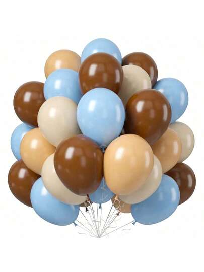 60pcs Set Of Light Blue, Cream, Beige, Coffee Colored Balloons, Suitable For Gender Reveal Party, Bachelor/Bachelorette Party, Celebration, Birthday, Graduation, Anniversary, Independence Day, Bridal Shower, Christmas, Valentine's Day, Mother's Day, Holiday Party, Ramadan, Eid