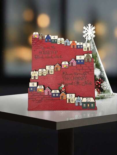 1pc Moving Figure Christmas Calendar Countdown - With Santa Delivering Gifts, Desktop Decoration For Home/Office, No Electricity Needed, Artificial Wood Holiday Decor - Christmas Gift For Family, Festive Illustration Style, Intricate Craftsmanship